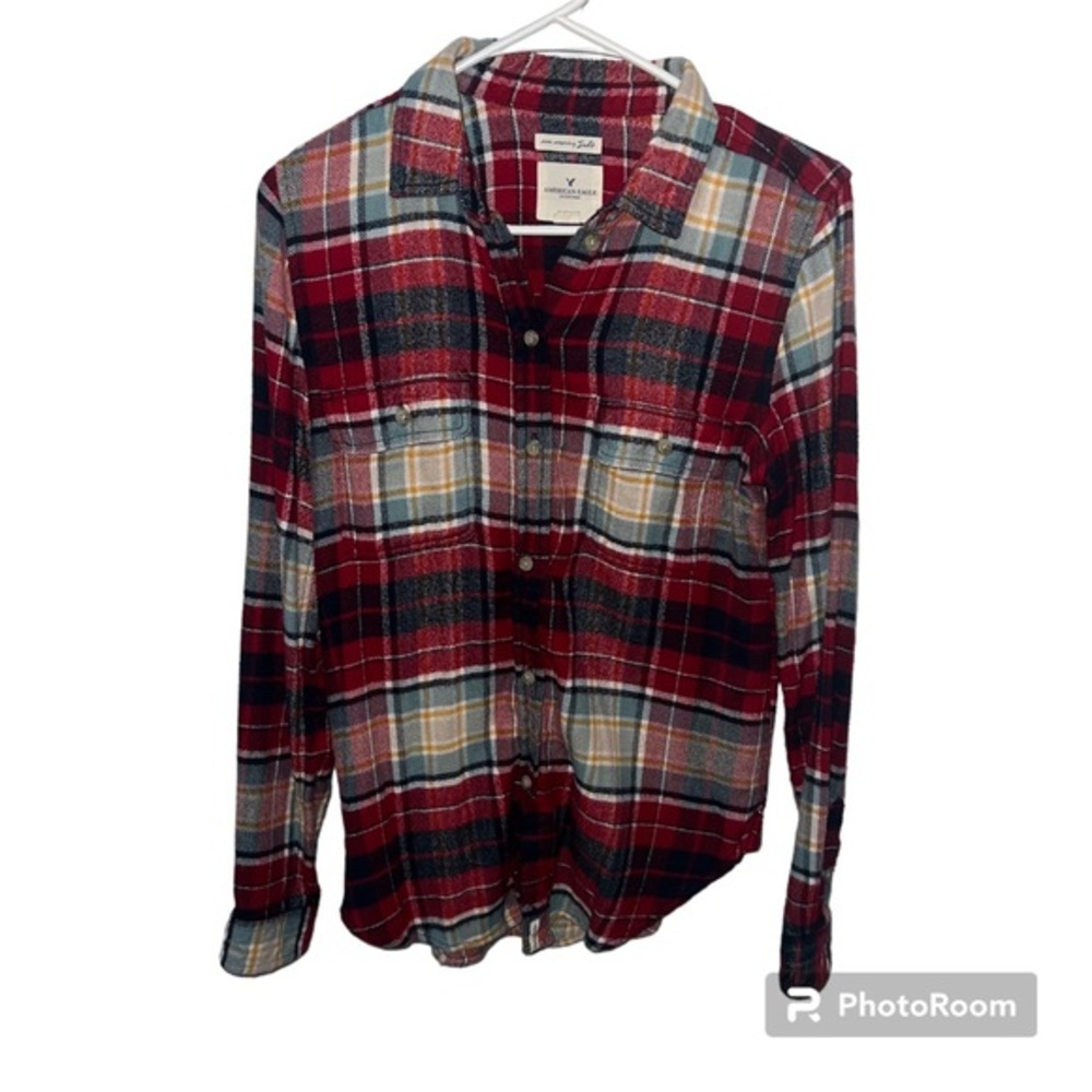 American eagle ahh-mazinling soft classic fit flannel red & cream plaid small